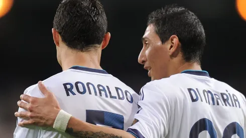 Cristiano Ronaldo and Angel di Maria of Real Madrid . (Photo by Denis Doyle/Getty Images)