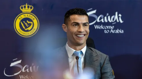 RIYADH, SAUDI ARABIA - JANUARY 03: Cristiano Ronaldo attends a press conference during the official unveiling of Cristiano Ronaldo as an Al Nassr player at Mrsool Park Stadium on January 3, 2023 in Riyadh, Saudi Arabia. (Photo by Yasser Bakhsh/Getty Images)