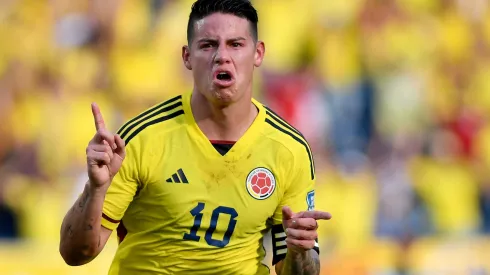 BARRANQUILLA, COLOMBIA - OCTOBER 12: James Rodriguez of Colombia celebrates after scoring the first goal of his team during a FIFA World Cup 2026 Qualifier match between Colombia and Uruguay at Roberto Melendez Metropolitan Stadium on October 12, 2023 in Barranquilla, Colombia. (Photo by Gabriel Aponte/Getty Images)