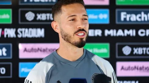FORT LAUDERDALE, FLORIDA - SEPTEMBER 29: Jean Mota #7 of Inter Miami CF speaks to the media prior to an Inter Miami CF Training Session at Florida Blue Training Center on September 29, 2023 in Fort Lauderdale, Florida. (Photo by Megan Briggs/Getty Images)