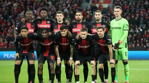 LEVERKUSEN, GERMANY - MARCH 14: Players of Bayer Leverkusen pose for a team photograph prior to the UEFA Europa League 2023/24 round of 16 second leg match between Bayer 04 Leverkusen and Qarabag FK at BayArena on March 14, 2024 in Leverkusen, Germany. (Photo by Alex Grimm/Getty Images)