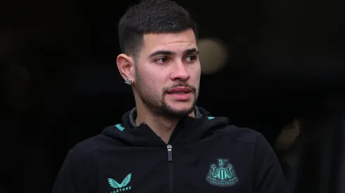 NEWCASTLE UPON TYNE, ENGLAND – MARCH 02: Newcastle United player Bruno Guimaraes looks on as he arrives at the ground prior to the Premier League match between Newcastle United and Wolverhampton Wanderers at St. James Park on March 02, 2024 in Newcastle upon Tyne, England. (Photo by Stu Forster/Getty Images)