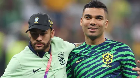 Neymar and Casemiro of Brazil . (Photo by Richard Heathcote/Getty Images)