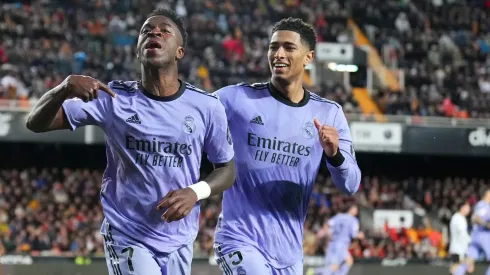 Vinicius Junior of  Jude Bellingham during the LaLiga . (Photo by Aitor Alcalde/Getty Images)