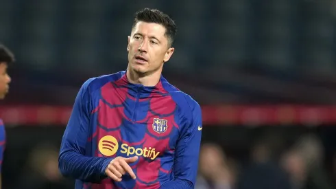 Robert Lewandowski of FC Barcelona . (Photo by Alex Caparros/Getty Images)