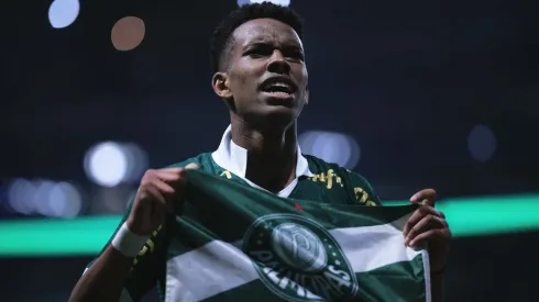 Estêvão comemora gol pelo Palmeiras. Foto: Ettore Chiereguini/AGIF