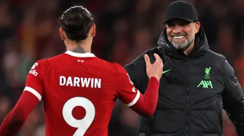 Liverpool manager Jurgen Klopp embraces Darwin Nunez (Photo by Jan Kruger/Getty Images)
