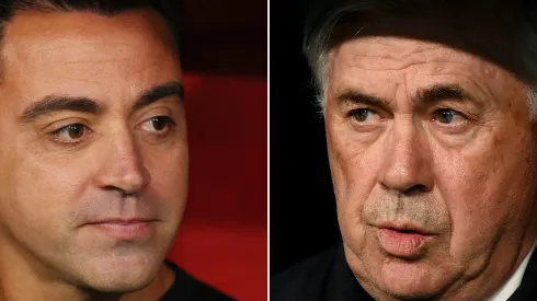 Xavi e Ancelotti, treinadores de Barcelona e Real Madrid.