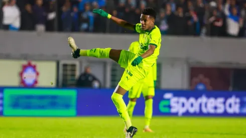 Estevão em ação no confronto entre Grêmio e Palmeiras no Brasileirão. (Associated Press / Alamy Stock Photo)