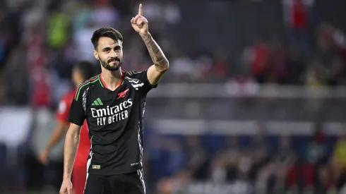 Fábio Vieira comemora gol no amistoso entre Arsenal e Bournemouth. (Photo by Orlando Ramirez/Getty Images)