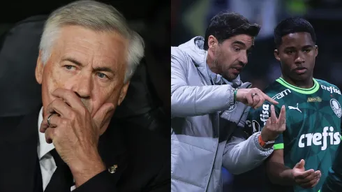 Endrick chega como titular do Real Madrid com Ancelotti. Foto Esq.: Gonzalo Arroyo Moreno/Getty Images e Foto Dir.: Ettore Chiereguini/AGIF