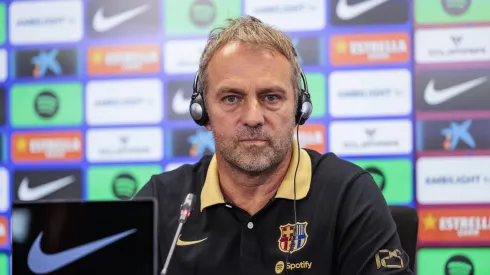 Hansi Flick, técnico do Barcelona, em entrevista coletiva. (Foto: Javier Borrego / IMAGO / ZUMA Press Wire)