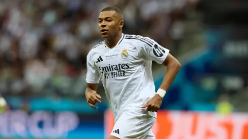 Mbappé em ação na decisão da Supercopa da UEFA, entre Real Madrid e Atalanta, no dia 14 de agosto de 2024. (Sipa US / Alamy Stock Photo)