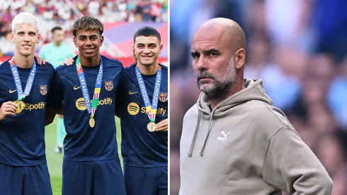 Guardiola pede ao Manchester City 2 jogadores do Barcelona; Pedri é um alvo. Fotos: Eric Alonso e Michael Regan/Getty Imagens