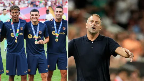 Barcelona e Flick estão cientes: atacante de R$ 343 milhões considera acerto com Newcastle. Fotos: Eric Alonso e Aitor Alcalde/Getty Imagens