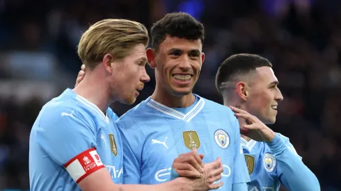kevin De Bruyne, Foden e Matheus Nunes do Manchester City (Photo by Clive Brunskill/Getty Images)