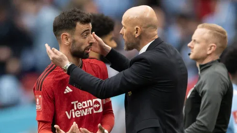 Bruno Fernandes e Erik Ten Hag, jogador e técnico do Manchester United. (Foto: IMAGO / Visionhaus)