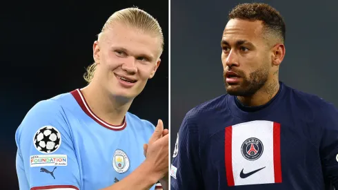 R$ 1,8 bilhão: Haaland pode superar Neymar na maior transferência da história. Fotos: Michel Regan e Clive Rose/Getty Imagens