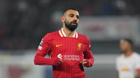 Salah em ação durante o jogo entre RB Lepzig e Liverpool, no dia 23 de outubro de 2024, pela Champions League. (Associated Press / Alamy Stock Photo)