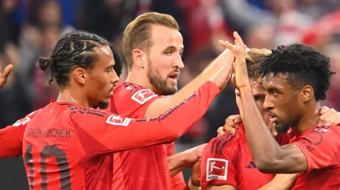 Leroy Sané do Bayern de Munique ao lado de Harry Kane, Joshua KIMMICH, Kingsley COMAN. O primeiro é alvo do Arsenal. FOTO: IMAGO / Sven Simon