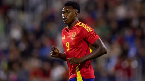 LA LINEA DE LA CONCEPCION, SPAIN – OCTOBER 10: Samu Omorodion of Spain looks on during the UEFA European U21 Championship Qualifying match between Spain and Kazakhstan at Estadio Municipal de La Linea on October 10, 2024 in La Linea de la Concepcion, Spain. (Photo by Fran Santiago/Getty Images)