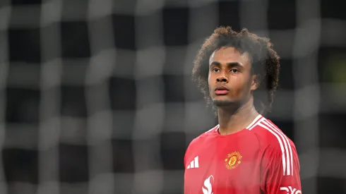 MANCHESTER, ENGLAND - OCTOBER 30: Joshua Zirkzee of Manchester United looks on during the Carabao Cup Fourth Round match between Manchester United and Leicester City at Old Trafford on October 30, 2024 in Manchester, England. (Photo by Michael Regan/Getty Images)