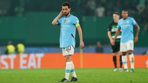LISBON, PORTUGAL – NOVEMBER 05: Bernardo Silva of Manchester City looks on during the UEFA Champions League 2024/25 League Phase MD4 match between Sporting Clube de Portugal and Manchester City at Estadio Jose Alvalade on November 05, 2024 in Lisbon, Portugal. (Photo by Gualter Fatia/Getty Images)