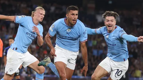 Rodri comemora o gol marcado pelo Manchester City.