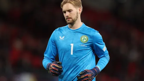 London, England, 17th November 2024. Caoimhin Kelleher of Republic of Ireland during the UEFA Nations League match at Wembley Stadium, London. Picture credit should read: Paul Terry / Sportimage EDITORIAL USE ONLY. No use with unauthorised audio, video, data, fixture lists, club/league logos or live services. Online in-match use limited to 120 images, no video emulation. No use in betting, games or single club/league/player publications. SPI-3458-0143