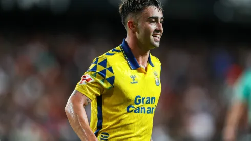 October 21, 2024, Valencia, Valencia, SPAIN: Alberto Moleiro of Las Palmas celebrates a goal during the Spanish league, La Liga EA Sports, football match played between Valencia CF and UD Las Palmas at Mestalla stadium on October 21, 2024, in Valencia, Spain. Valencia SPAIN - ZUMAa181 20241021_zaa_a181_166 Copyright: xIvanxTerronx