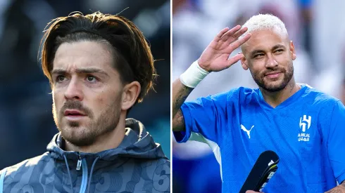 Neymar é citado em terrível fase de Jack Grealish pelo Manchester City. Fotos: Gareth Copley e Abdullah Ahmed/Getty Imagens