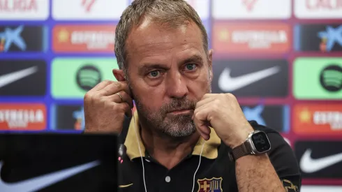 October 25, 2024, Sant Joan Despi, Barcelona, SPAIN: Hansi Flick, head coach of FC Barcelona, Barca attends his press conference, PK, Pressekonferenz during the training day of FC Barcelona ahead the Spanish League, La Liga EA Sports, football match against Getafe CF at Ciudad Esportiva Joan Gamper on October 25, 2024 in Sant Joan Despi, Barcelona, Spain. Sant Joan Despi SPAIN - ZUMAa181 20241025_zaa_a181_030 Copyright: xJavierxBorregox