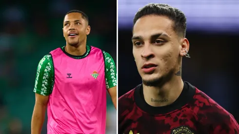 Antony pode formar dupla com Vitor Roque. Fotos: Fran Santiago e Alex Pantling/Getty Imagens