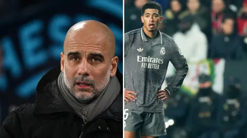 Guardiola está disposto a atrapalhar a vida de Bellingham. Fotos: Garath Copley e Angel Martinez/Getty Imagens