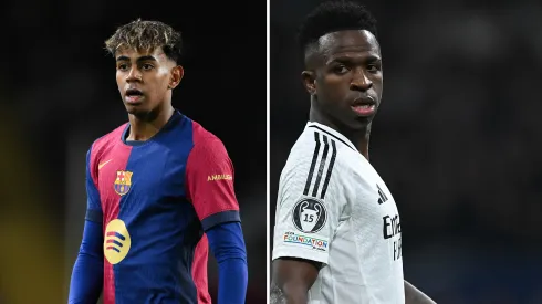 Lamine Yamal, Barcelona, e Vinicius Jr, Real Madrid. Fotos: David Ramos e Denis Doyle/Getty Imagens