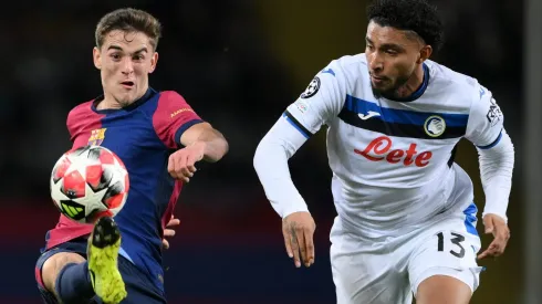 Gavi, do FC Barcelona, tenta controlar a bola enquanto está sob pressão de Ederson, da Atalanta, durante a partida da Fase de Liga da Liga dos Campeões da UEFA 2024/25, MD8, entre FC Barcelona e Atalanta BC no Estadi Olímpic Lluís Companys em 29 de janeiro de 2025, em Barcelona, Espanha. (Foto de David Ramos/Getty Images)