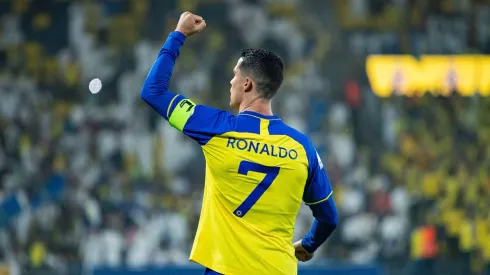 Cristiano Ronaldo comemora gol marcado com a camisa do Al-Nassr. Foto: Power Sport Images Ltd / Alamy Stock Photo
