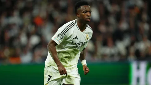 Vinícius Júnior durante partida entre Real Madrid e Manchester City no Santiago Bernabéu. Foto: Sipa US / Alamy Stock Photo