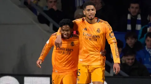 O jovem brasileiro provocou o astro inglês ao dizer que venceu uma disputa de corrida, e Bellingham respondeu de forma bem-humorada. (Foto de Juan Manuel Serrano Arce/Getty Images)