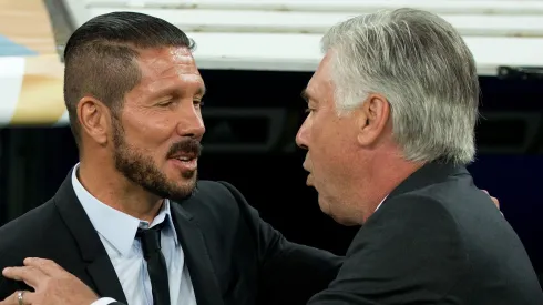 Simeone e Ancelotti frente a frente na Champions League. Foto: Gonzalo Arroyo Moreno/Getty Images