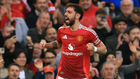 Bruno Fernandes comemora gol contra o Arsenal