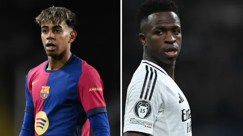 Lamine Yamal, Barcelona, e Vinicius Jr, Real Madrid. Fotos: David Ramos e Denis Doyle/Getty Imagens