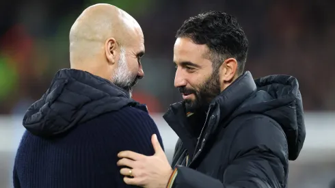 Guardiola, do Manchester City, e Ruben Amorim, treinador do Manchester United (Photo by Carl Recine/Getty Images)