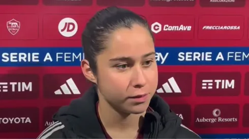 Giulia Dragoni jogadora do Roma em coletiva de impressa – Reprodução youtube: https://www.youtube.com/watch?v=wAQogzh4xDw