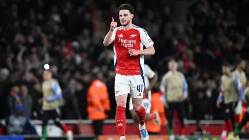 Declan Rice comemorando segundo gol contra o Real Madrid. Foto: Justin Setterfield