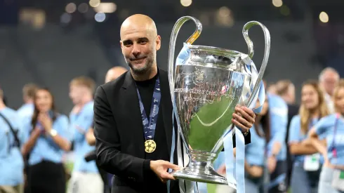 Treinador Pep Guardiola após o título da Champions League