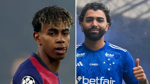 Gabigol mais no Cruzeiro do que Lamine Yamal no Barcelona. Fotos: Dean Mouhtaropoulos e Pedro Vilela/Getty Imagens