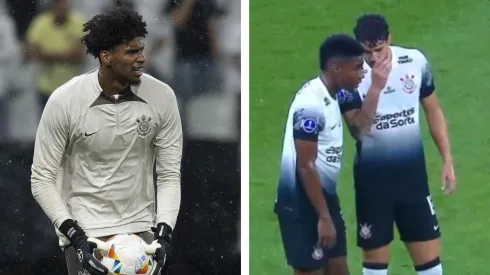 Hugo Souza fica irritado com Félix Torres. Fotos: Anderson Romão/AGIF e Reprodução ESPN