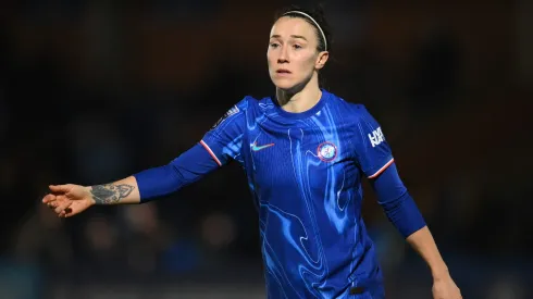 KINGSTON UPON THAMES, ENGLAND – MARCH 05: Lucy Bronze of Chelsea looks on during the Barclays Women's Super League match between Chelsea and Leicester City at Kingsmeadow on March 05, 2025 in Kingston upon Thames, England.