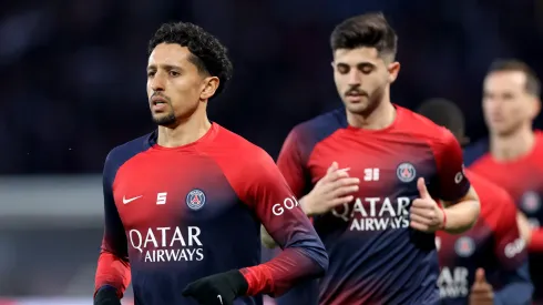 Marquinhos e Lucas Beraldo antes de partida pelo PSG